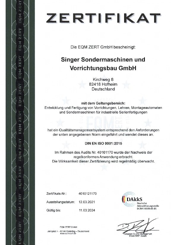 Zertifikat DIN ISO 9001:2021