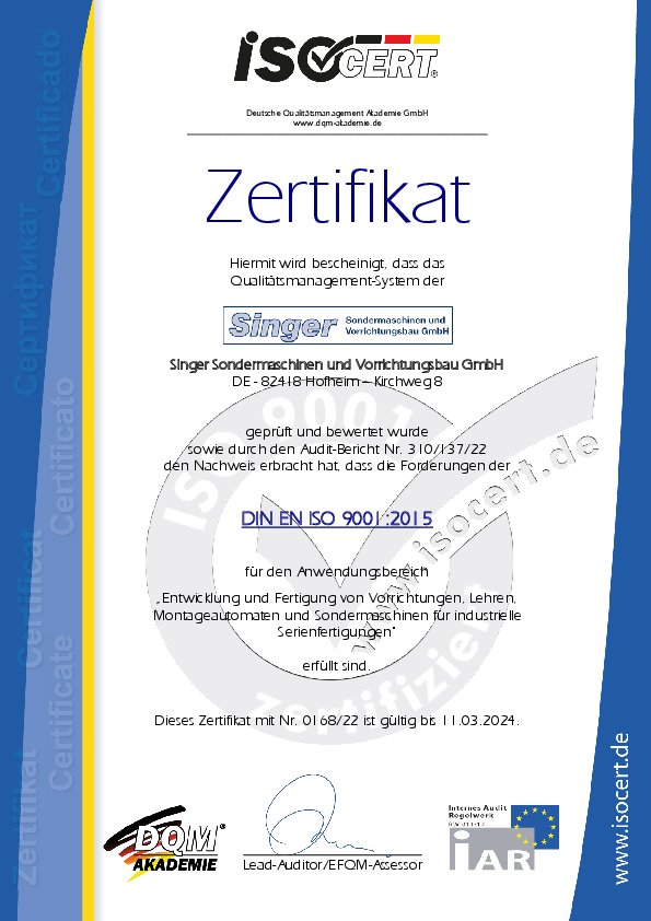 Zertifikat DIN ISO 9001:2015